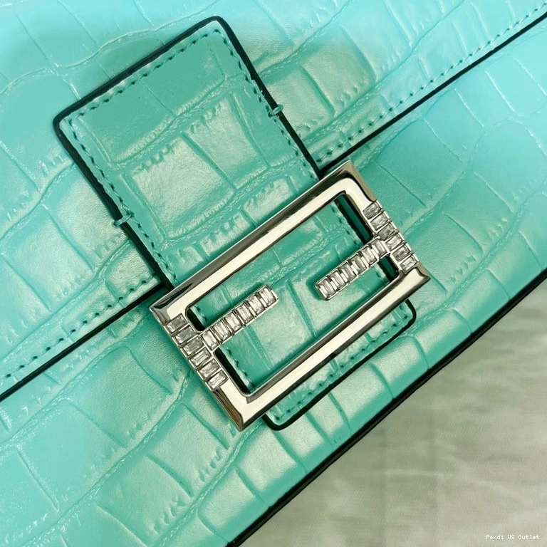 Vintage HOT Blue Crocodile Fendi Bag Baguette Leather Medium Tiffany In 0820